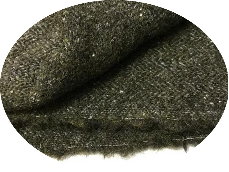 Tissu Laine et Mohair kaki au Mètre  Haute  Couture.