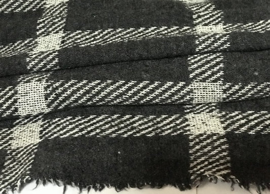 Wool Lycra Fabric By The Meter In Grey With Ecru Check Print