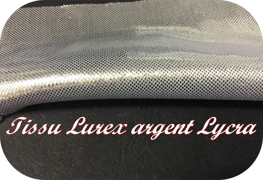 White Lycra Fabric Lurex Silver Metallic Sewing for Dancewear and Lingerie.