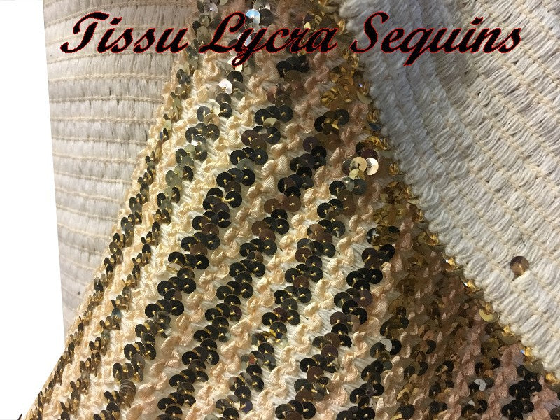 Lycra Sequin Fabric by the Meter Gold-Gold for Bustiers, Dressmaking and Dancewear