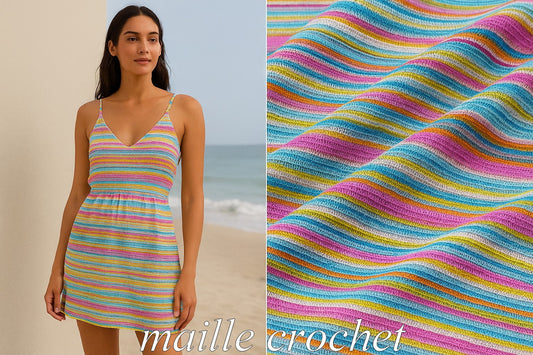 Tissu maille crochet multicolore – au mètre
