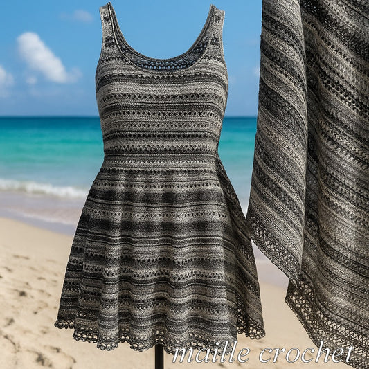 Tissu maille crochet rayé noir et blanc – au mètre