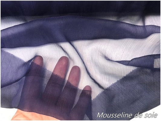Tissu Mousseline De Soie Bleu Marine Couture  Au Mètre.