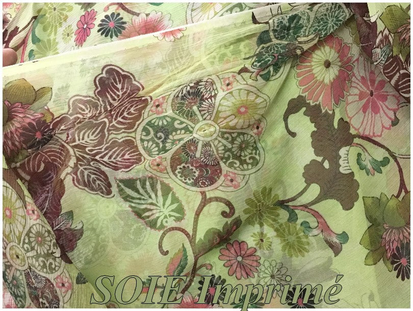 Tissu Mousseline de Soie Imprimé Floral Haute Couture Multicolor Au Mètre.