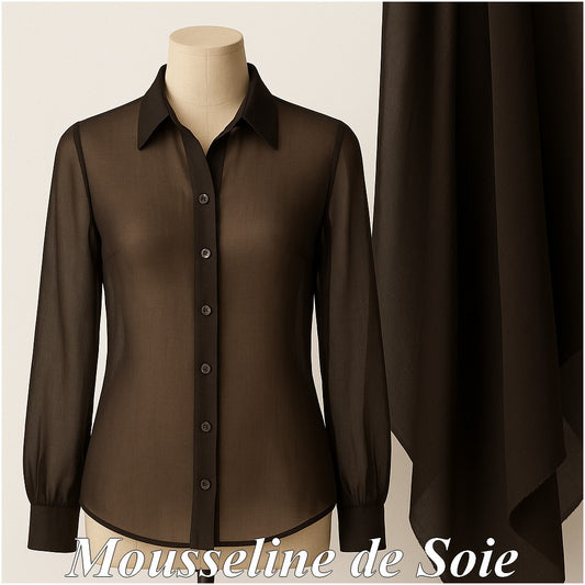 Mousseline de Soie Marron Choco – Tissu d'Exception pour Créations Raffinées