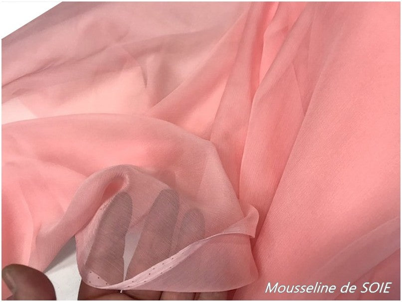 Tissu Mousseline de Soie Rose Haute Couture Au Mètre.