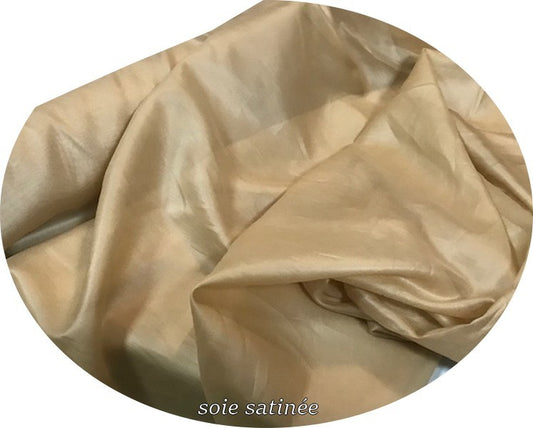 Tissu Mousseline de Soie Satinée Beige Au Mètre Couture.