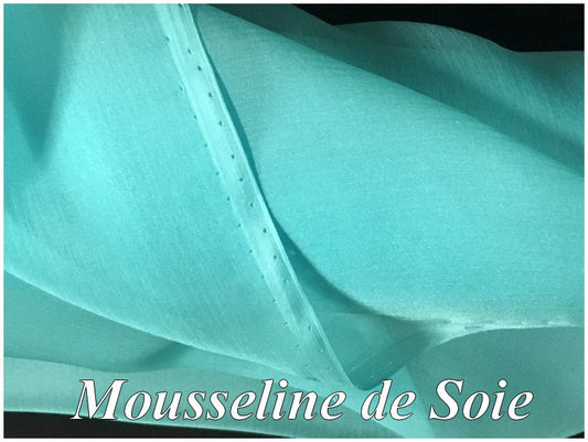 Tissu Mousseline De Soie Turquoise Couture  Au Mètre.