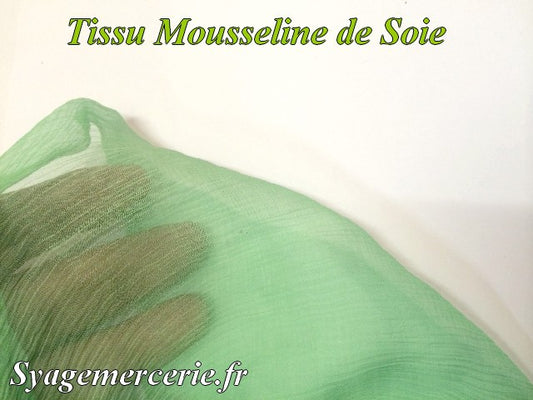 Tissu Mousseline de Soie Vert Anis au Mètre.