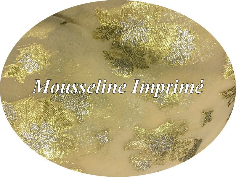 Gold and Silver Lurex Flower Print Muslin Fabric by the Meter Sewing