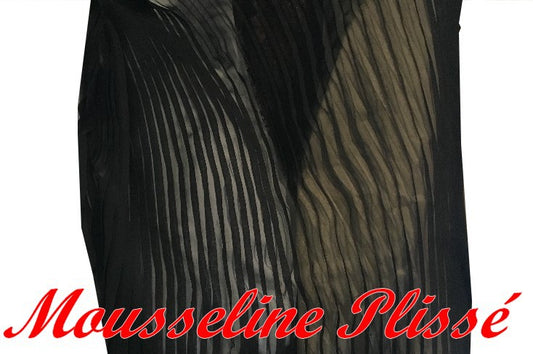 Tissu Mousseline Plissé En  Polyester Noir A Coudre, Pour Chemisiers, Jupes, Et Customisations.