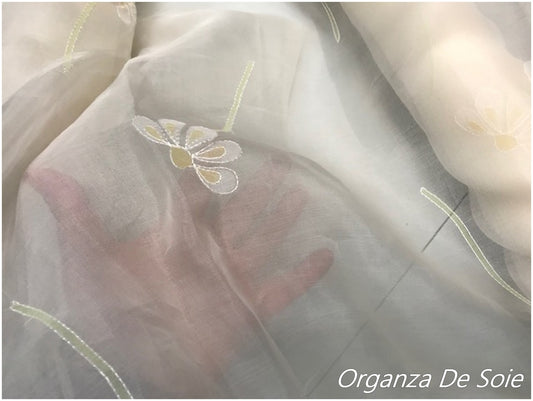 Tissu Organza De Soie Brodé Ivoire Au Mètre Couture.