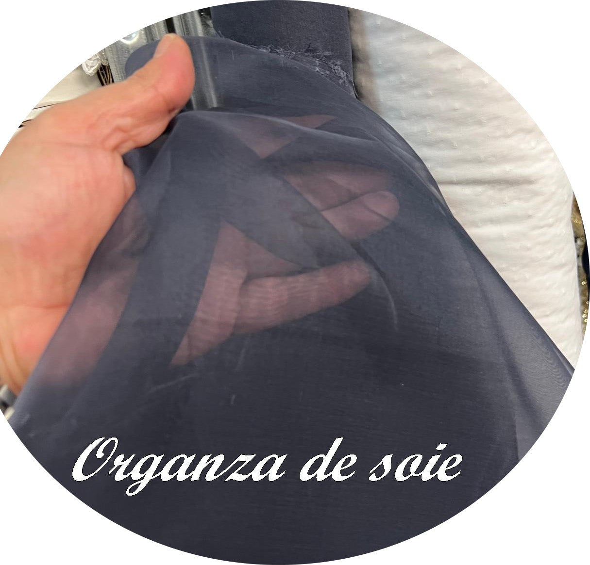 Tela de organza de seda azul marino para coser por metros.
