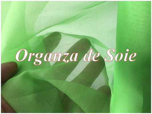 Tissu Organza De Soie Vert Anis Au Mètre Couture.