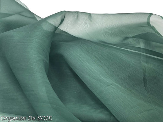 Tissu Organza De Soie Vert Sapin Au Mètre Couture.