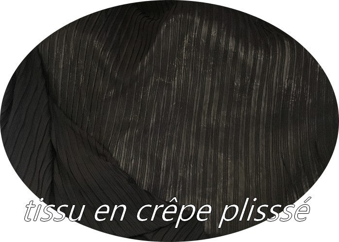 Tissu Plissé En Crêpe Noir A Coudre, Pour Chemisiers, Jupes, Et Customisations.