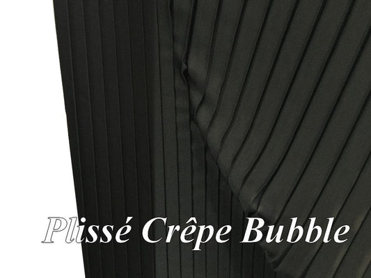 Tissu Plissé En Crêpe Noir Bubble  A Coudre, Pour Chemisers, Jupes.