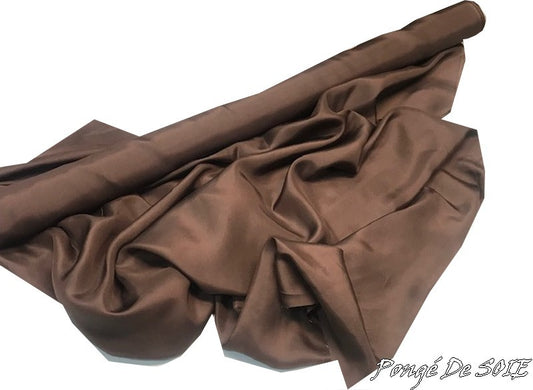 Tissu Pongé De Soie Marron Choco Uni Au Mètre Couture.