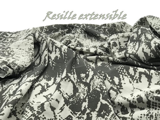 Tissu Résille Imprimée Gris Foncé Et Ecru Extensible au Mètre