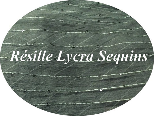 Tissu Résille kaki Lycra Orné de sequins Au Mètre.