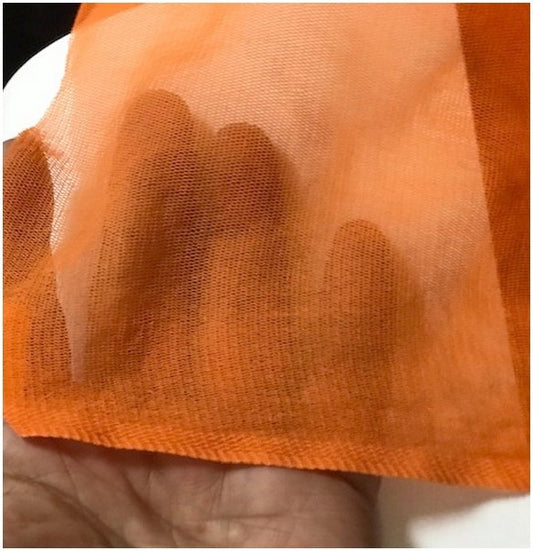 Tejido de malla de lycra naranja por metro para leotardos.