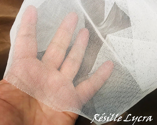 Tissu Résille Lycra Blanc Au Mètre, Pour Mariage Et Lingerie, Tulle Lycra  Pour Justaucorps.