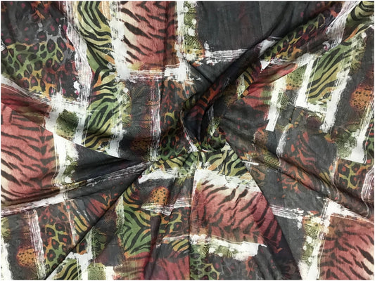 Tissu Résille Lycra Fine Imprimée Léopard Extensible au Mètre