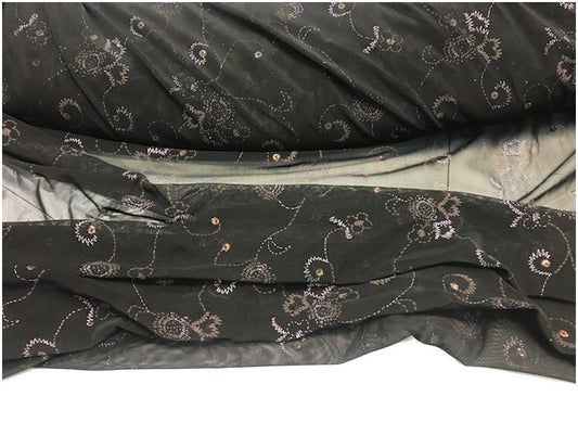 Tissu Résille Tulle Lycra Au Mètre Brodé et Paillété Fantaisie en Couleur Marron Foncé Pour danse Lingerie  Justaucorps.
