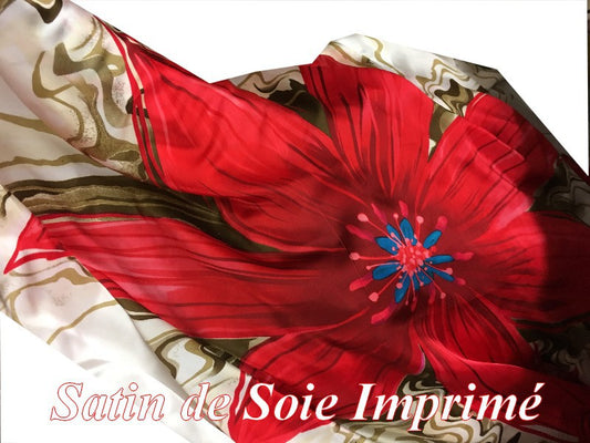 Tissu Satin De Soie Imprimé En Motif Fleurs Au Mètre Couture