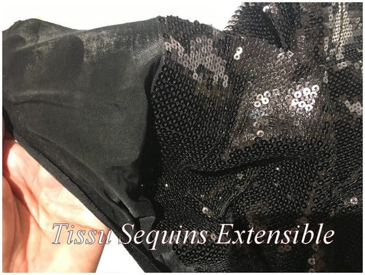 Tissu Sequins Au Mètre Paillette Lycra Noir En Grande Largeur.