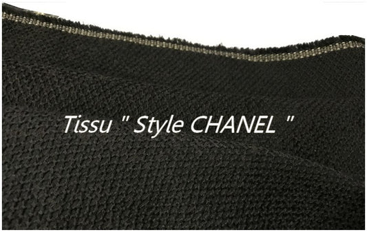 Tissu Style "Chanel" Au Mètre En Noir Piqué Haute  Couture.
