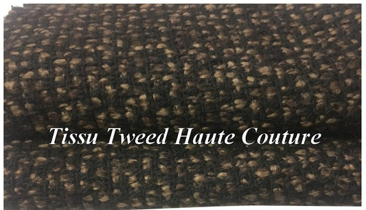 Tissu Style "Chanel" Tweed Au Mètre En Noir Et Choco Haute  Couture.