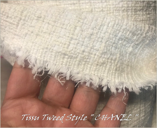 Tissu Style "Chanel" Tweed Ivoire Au Mètre  Haute Couture.