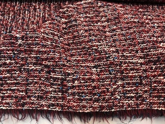 Tissu Style "Chanel" Tweed Lie De Vin et Ecru Au Mètre  Haute Couture : Élégance intemporelle