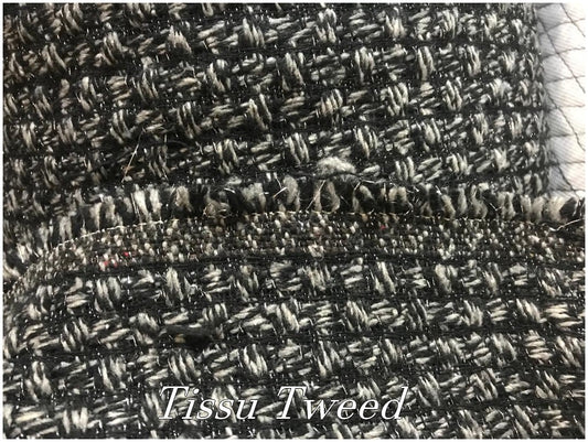 Tissu Style "Chanel" Tweed Lurex Au Mètre En Gris Chiné Haute  Couture.
