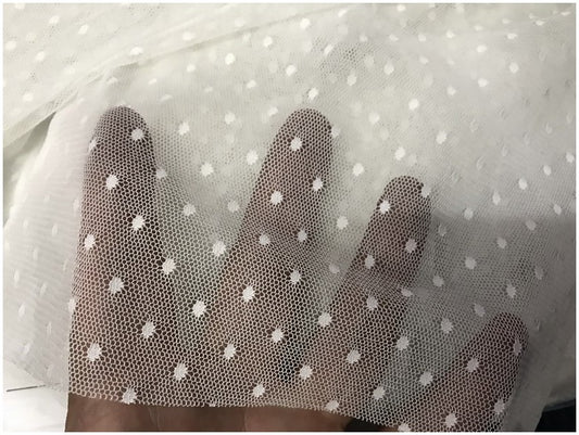 Tissu Tulle Résille plumetis Blanc Lycra Au Mètre Pour Mariage Et Décorations