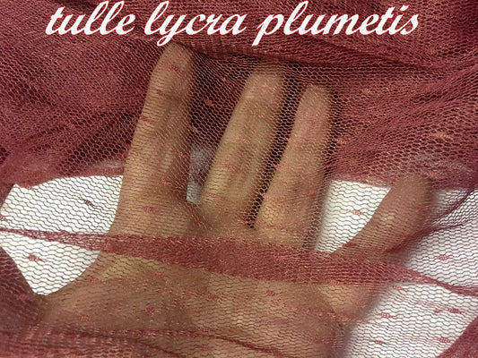 Tissu Tulle Résille Plumetis Elastique Au Mètre Couleur bordeaux Pour Justaucorps.