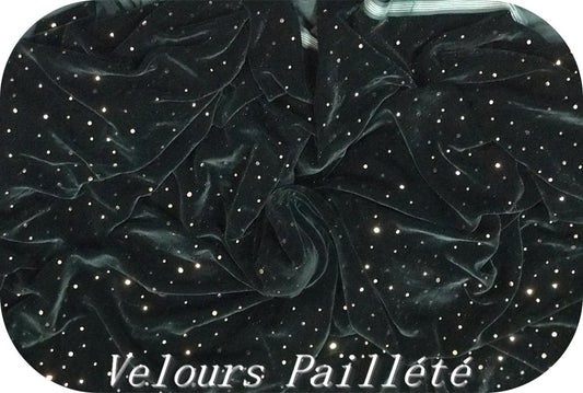 Tissu Velours Vert sapin Pailleté Or, Élégance étincelante.
