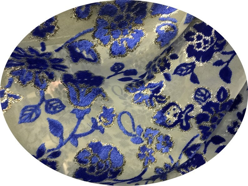 Tissu Velous Dévoré Au Mètre Couture Bleu Royal Au Mètre