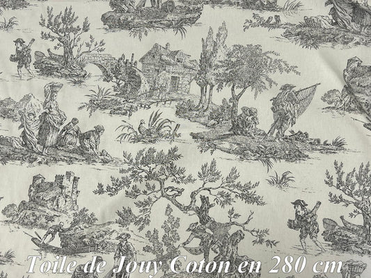 Toile de Jouy Gris en coton 100 % – largeur 280 cm – fabrication française 🇫🇷
