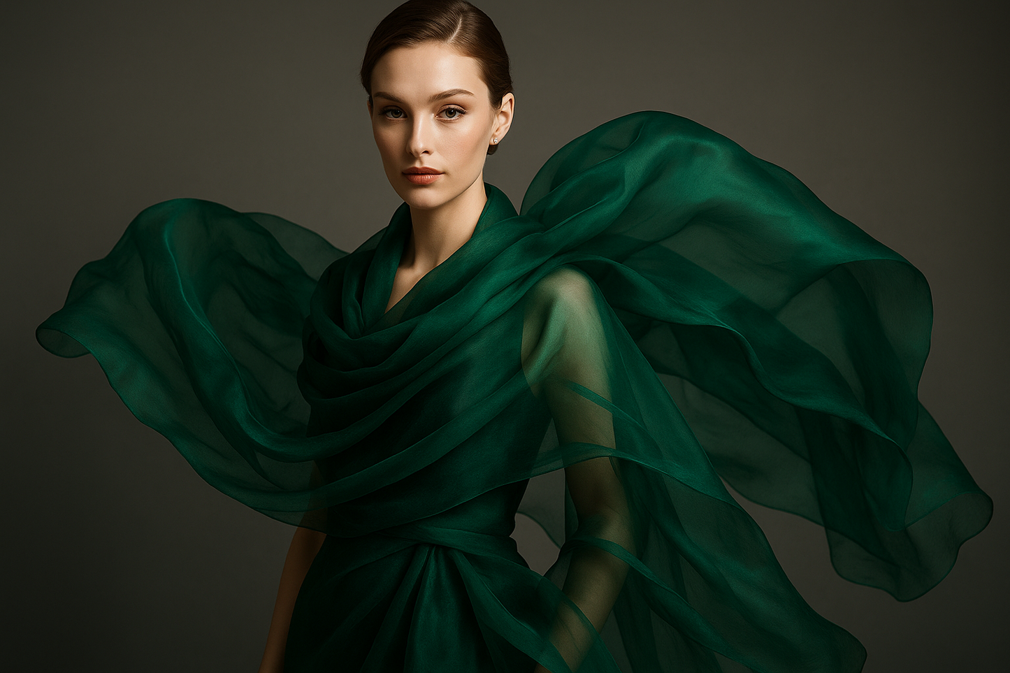 en organza de soie vert