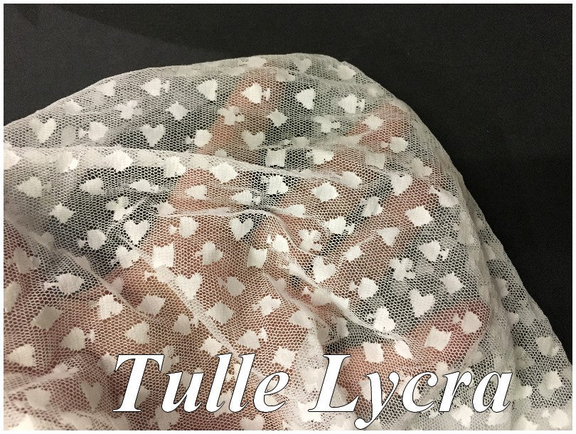 Tulle Blanc Imprimé Coeur Et Trèfle Elasthanne Au Mètre Pour Justaucorps.