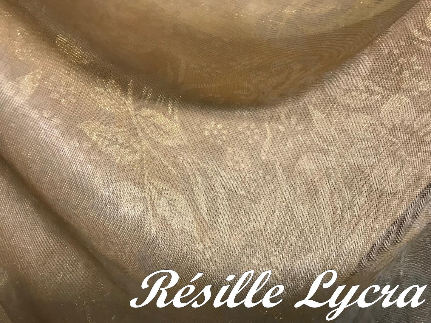 Tulle Résille Lycra Doré Or Imprimée Au Mètre  Pour Justaucorps.