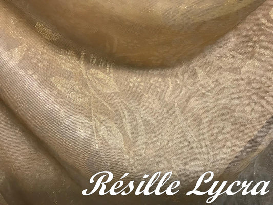 Tulle Résille Lycra Doré Or Imprimée Au Mètre  Pour Justaucorps.