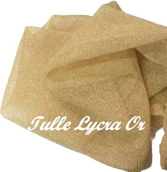Tulle Résille Lycra En Lurex Or EN 1 Mètre 80 De Largeur   pour justaucorps, Danse, Lingerie.