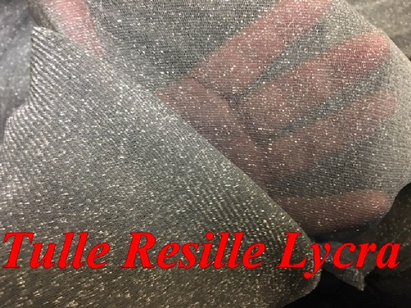 Tulle Résille lycra Gris Avec Paillete Argenté En 1 mètre 80 De Largeur  Pour Justaucorps Et Lingerie.