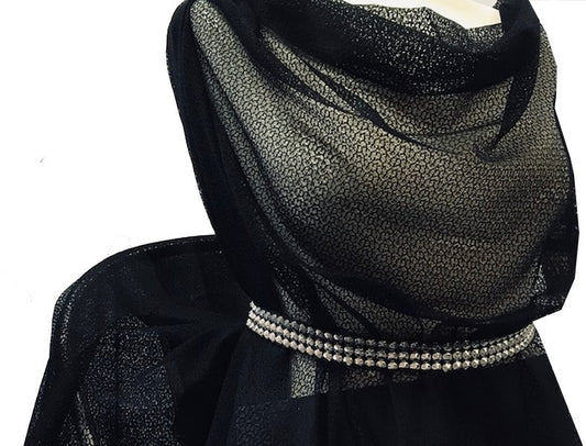 Tulle Résille Tissé Imprimé Lycra Noir Au Mètre  Pour Lingerie, Justaucorps.