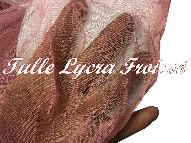 Tulle Résille  Vieux Rose Froissé en  Lycra au Mètre