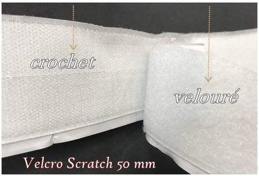Tira de velcro para coser de terciopelo con parte hembra blanca de 50 mm