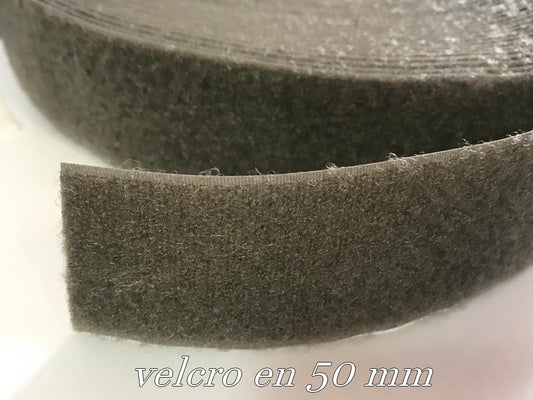 Tira de velcro para coser de terciopelo, parte hembra, color gris, de 50 mm